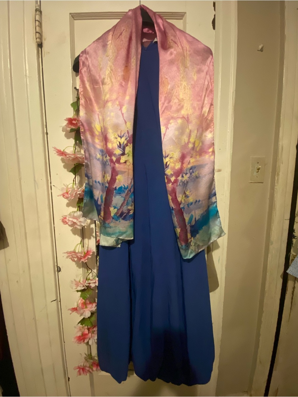 Mango Royal Blue Maxi Dress with Pastel Floral Shawl